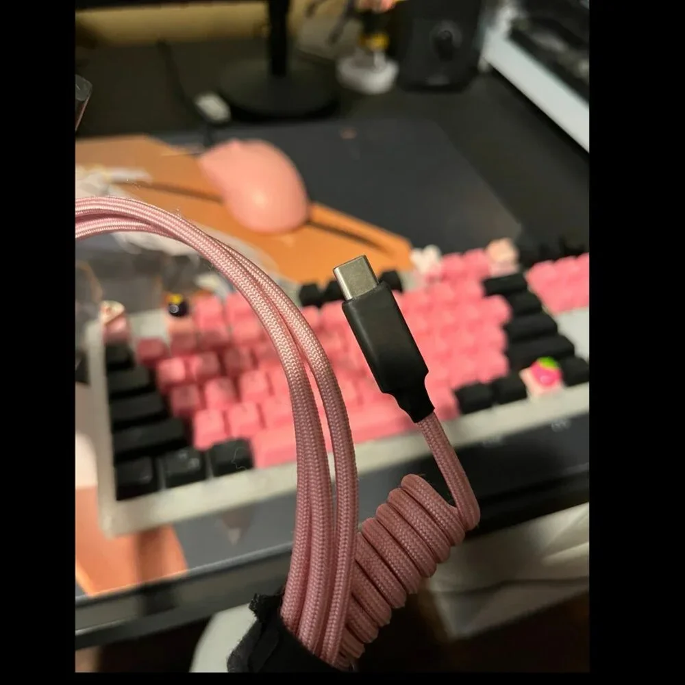 Custom Single Sleeve Coiled USB Cable for Mechanical Keyboard in Pink